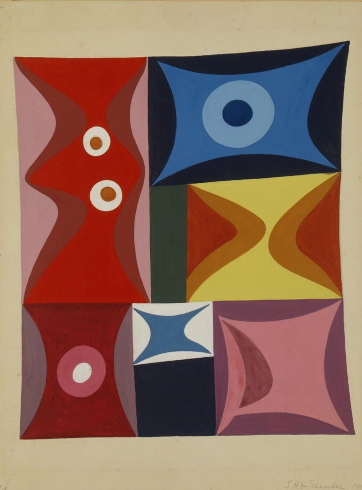 Sophie Taeuber-Arp, Elementary Forms in a Vertical-Horizontal Composition (Formes élémentaires en composition verticale-horizontale), 1917, gouache, 11 7⁄16 x 9 7⁄16 in. (29 x 24 cm). Stiftung Hans Arp und Sophie Taeuber-Arp e.V., Rolandswerth, inv. 003.550 (artwork in the public domain; photograph provided by Stiftung Hans Arp und Sophie Taeuber-Arp)