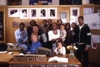  Posed photograph of members of Homeward Bound Community Services at Homeless: The Street and Other Venues, 1989 (photographer unknown; photograph provided by Martha Rosler)