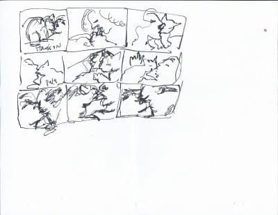 Carolee Schneemann, Infinity Kisses, storyboard, 1981–88, sketch for wall installation of 140 photographs (artwork © Carolee Schneemann; photograph provided by the artist)