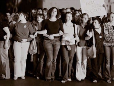 Mary Kelly, WLM Demo Remix, 2005, black-and-white film loop, 90 sec. (artwork © Mary Kelly)