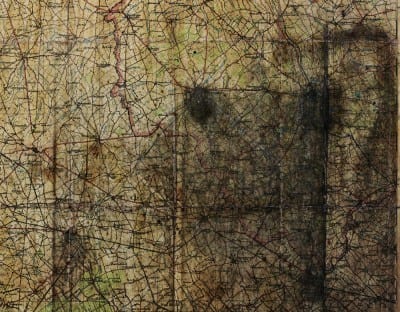 Gert Jan Kocken, British Ordnance Survey Map of Ypres, West Flanders, annotated with war damage from the period 1914–18, from The Past in the Present, 2007, 55⅛ x 78¾ in. (140 x 200 cm) (artwork © Gert Jan Kocken; photograph provided by the artist)