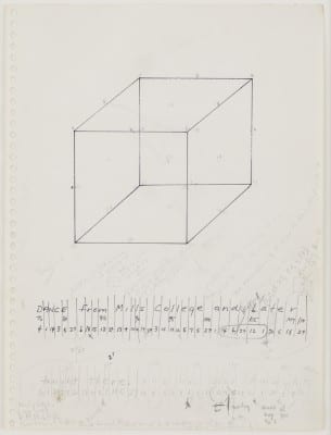 Trisha Brown, Untitled (Locus), 1975, ink and graphite on paper, 8 pages, 5 pages 12 x 9 in. (30.6 x 22.9 cm), 3 pages 17 x 14⅛ in. (43.2 x 35.9 cm) (artwork © Trisha Brown; photographs provided by Sikkema Jenkins & Co., New York)