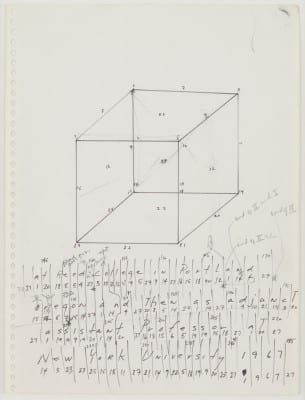 Trisha Brown, Untitled (Locus), 1975, ink and graphite on paper, 8 pages, 5 pages 12 x 9 in. (30.6 x 22.9 cm), 3 pages 17 x 14⅛ in. (43.2 x 35.9 cm) (artwork © Trisha Brown; photographs provided by Sikkema Jenkins & Co., New York)