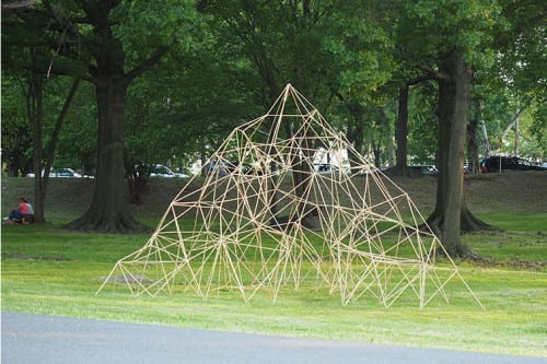 Roberto Visani, “You see the hut yet ask, ‘Where shall I go for shelter?’”, 2016, bamboo, steel screw eyes and plastic zip ties, Braddock Park Art Festival, North Bergen, New Jersey (artwork © Roberto Visani)