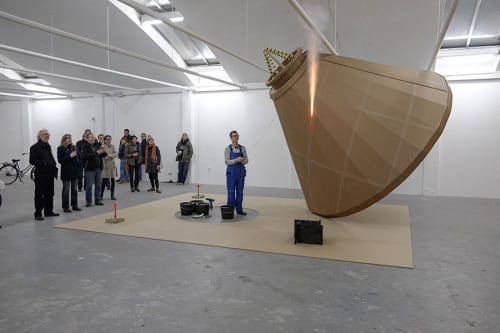 Chad Stayrook, performance still of Testing Site #3, #2, #1, 2015, installation and performance, 20 x16 x12 ft. (6 x 4.8 x 3.6 m) (artwork © Chad Stayrook; photograph courtesy of Koen Djikman) 