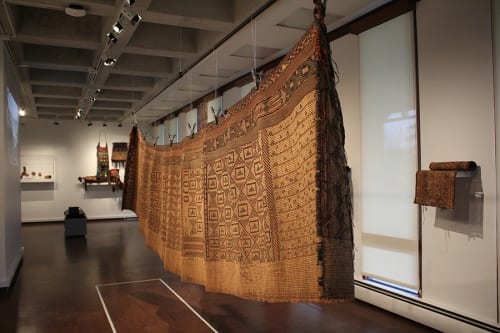 Unidentified artist(s), Tuareg (Mali, Niger), tent wall, front and back, ca. 1970s, reed, leather, and wool, installation view, Made to Move: African Nomadic Design, Handwerker Gallery, 2017. Collection of Herbert F. Johnson Museum of Art (photograph by Risham Majeed) The screen is slightly porous to let in the breeze but to keep out sand.