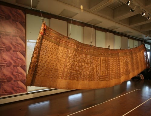 Unidentified artist(s), Tuareg (Mali, Niger), tent wall, front and back, ca. 1970s, reed, leather, wool, installation view, Made to Move: African Nomadic Design, Handwerker Gallery, 2017. Collection of Herbert F. Johnson Museum of Art (photograph by Risham Majeed) The screen is slightly porous to let in the breeze but to keep out sand.