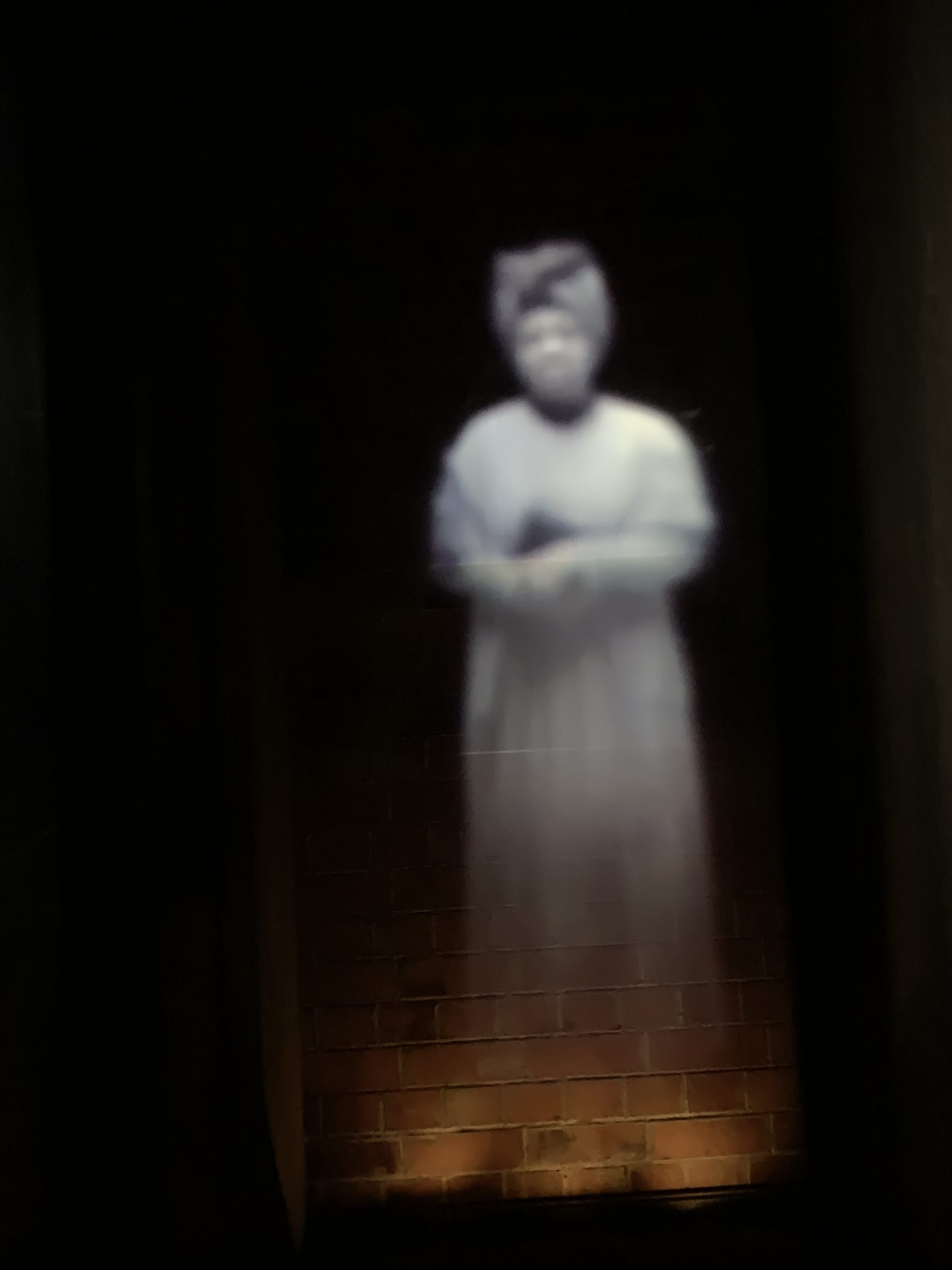 opening installations of holograms with voices speaking accounts of slaves in holding cells before auction