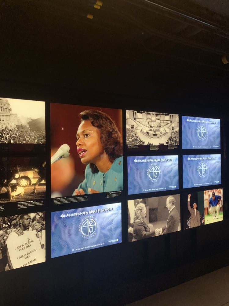 color stills of news footage from the 1980s highlighting Anita Hill