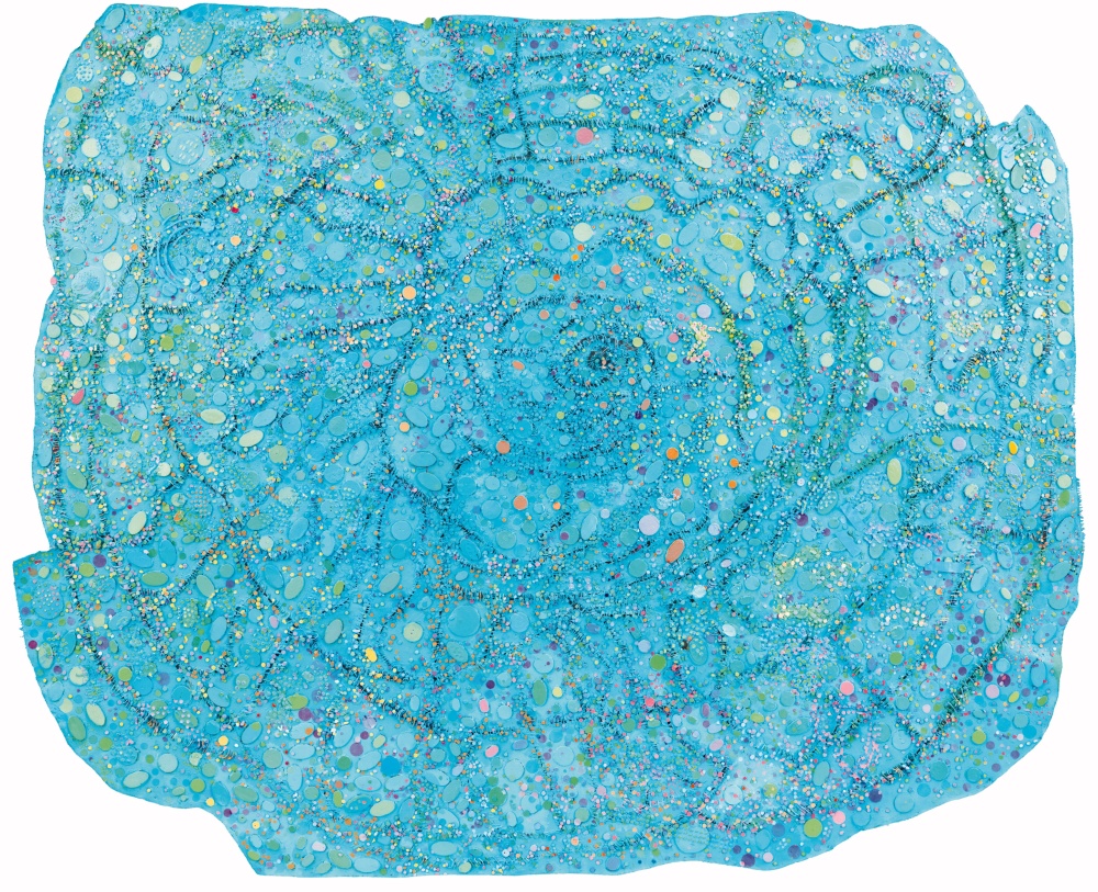 a blue artwork by Howardena Pindell