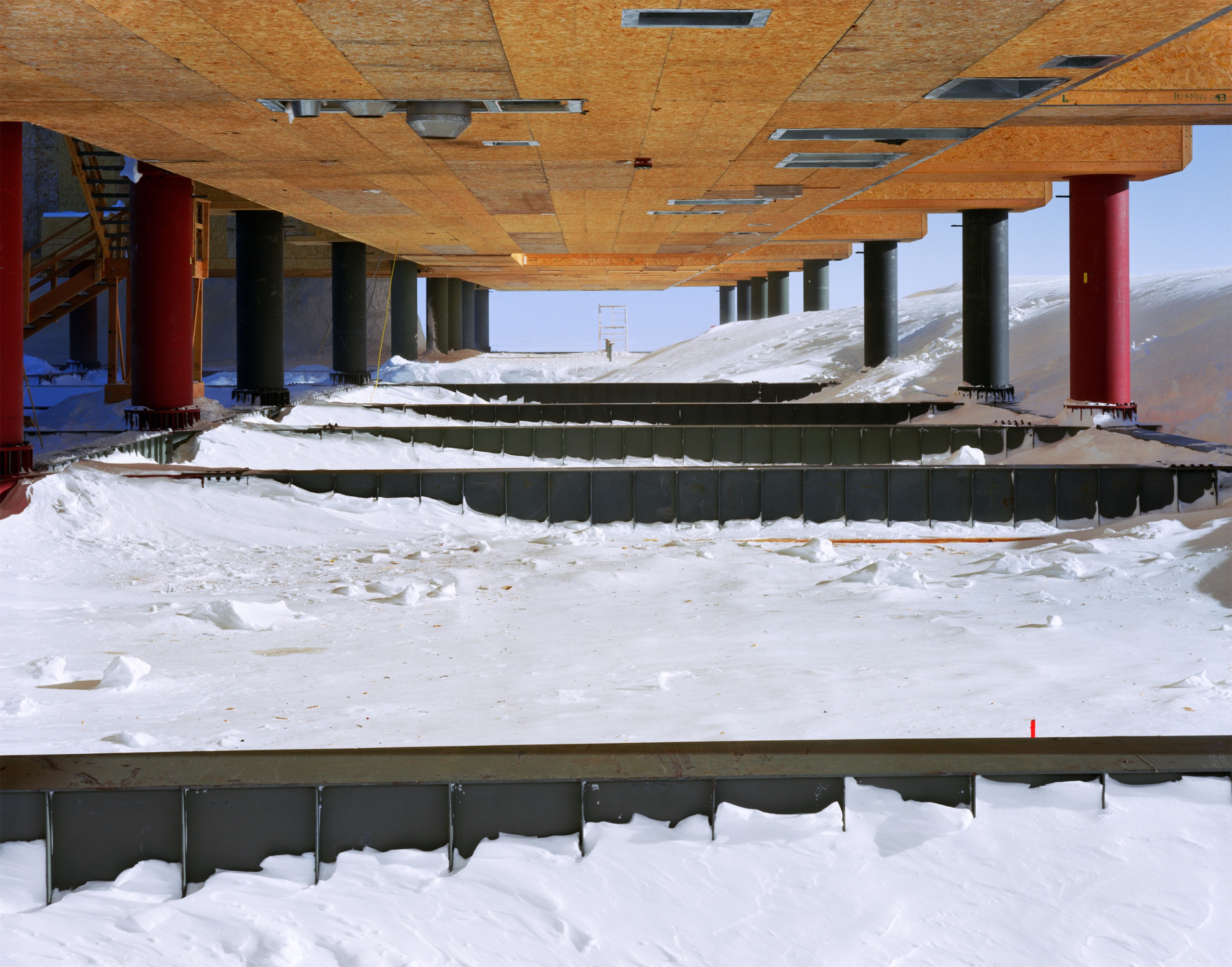 Photograph of the anonymous industrial building located in the US base at the South Pole is part of a triptych