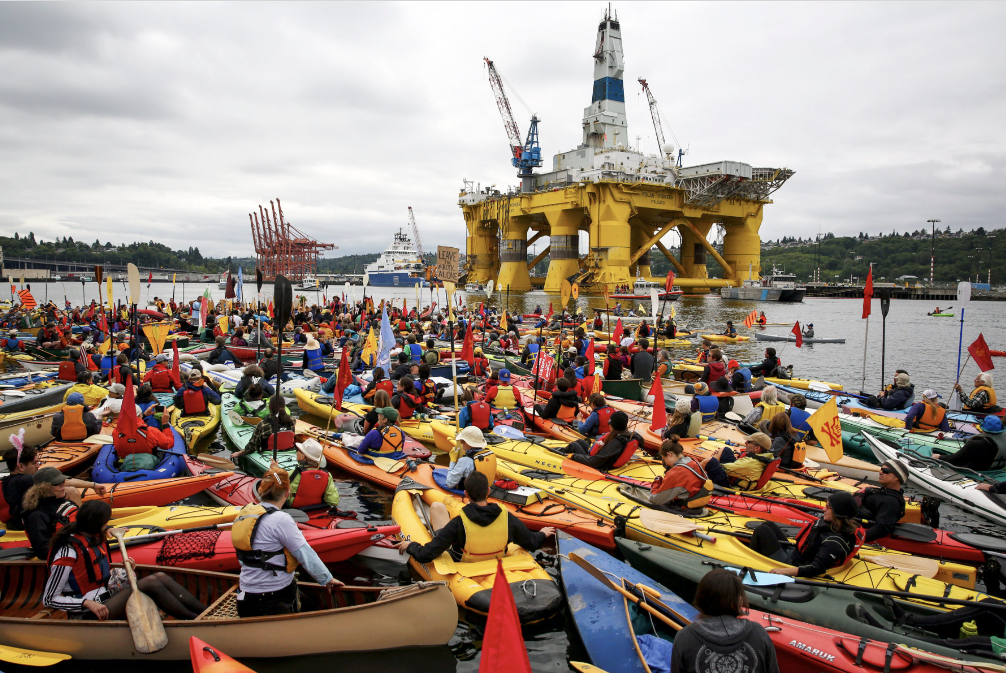 Photograph of S(h)ell no! Seattle Protest over Arctic Drilling, May 2015.
