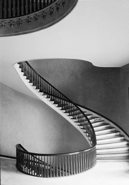 View of a cantilevered staircase inside the Capitol building